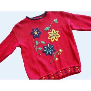 Vintage ESPRIT Mini Kids Youth 90s Floral Knit Sweater Sz LG